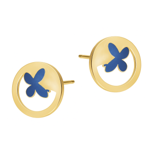 Kolczyki pozłacane koło z motylkiem i tytanem
