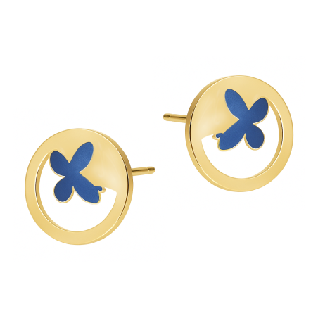 Kolczyki pozłacane koło z motylkiem i tytanem