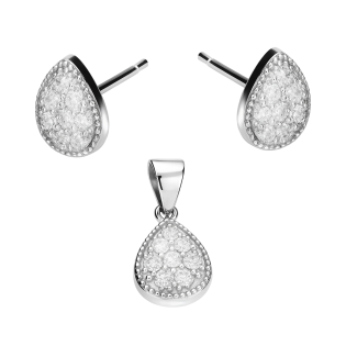Komplet srebrny kolczyki i zawieszka kropla z cyrkoniami