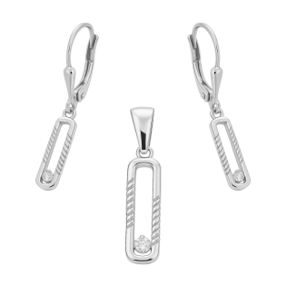 Komplet srebrny kolczyki i zawieszka owalna ramka z cyrkonią