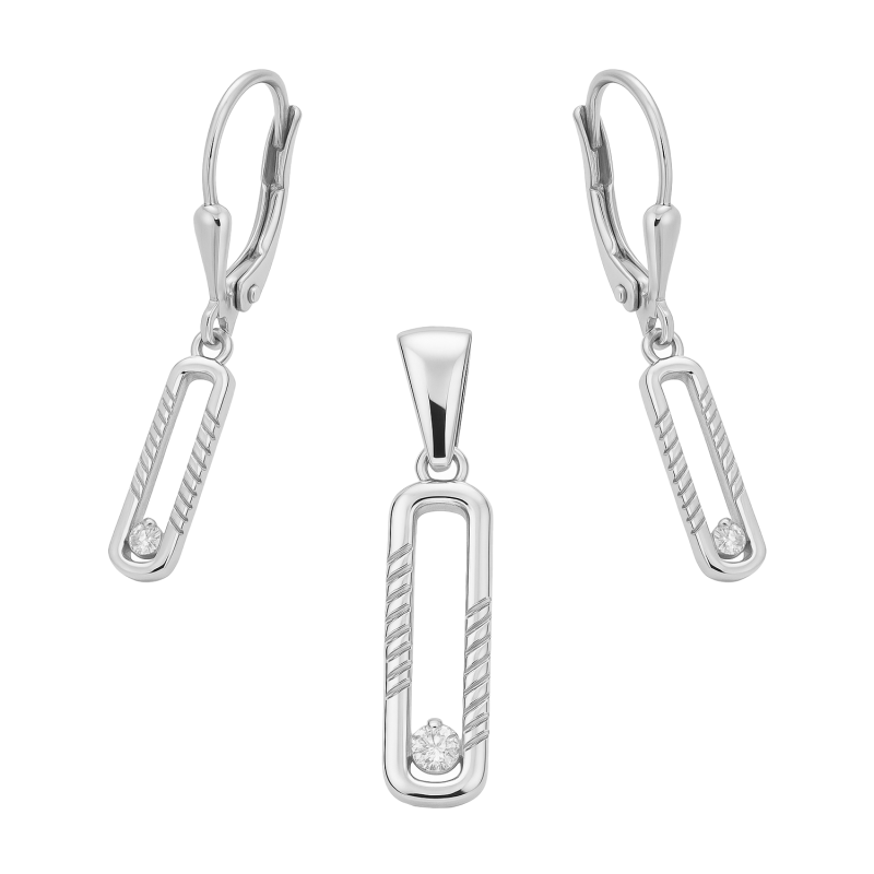 Komplet srebrny kolczyki i zawieszka owalna ramka z cyrkonią