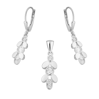 Komplet srebrny kolczyki i zawieszka owale gładkie i z cyrkoniami