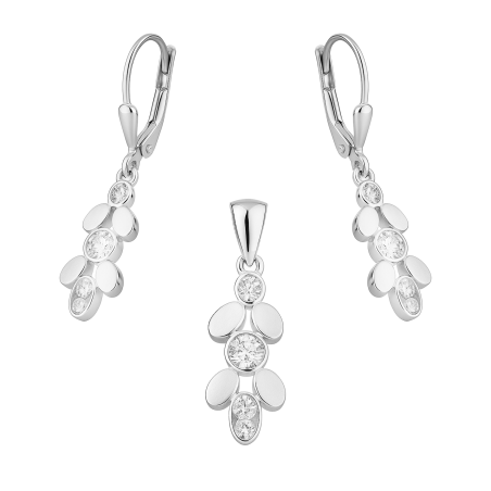 Komplet srebrny kolczyki i zawieszka owale gładkie i z cyrkoniami