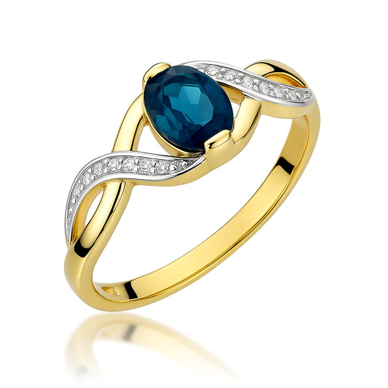 Pierścionek zaręczynowy z topazem London i diamentami