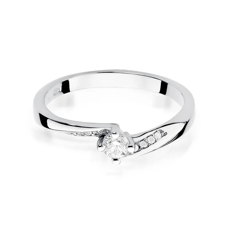 Pierścionek zaręczynowy Soliter z diamentami na szynie 0,14 ct-białe złoto próba 585