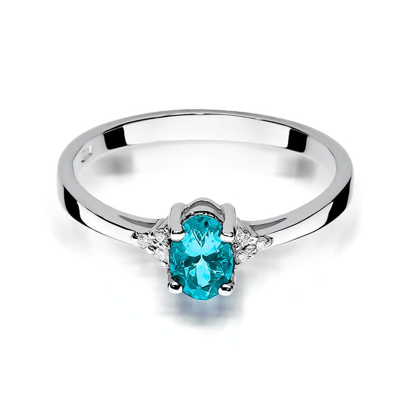 Pierścionek zaręczynowy z diamentami i topazem z białego złota próba 585