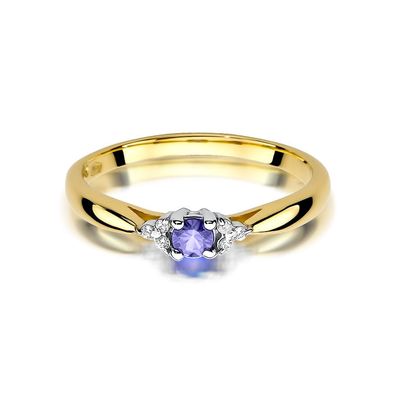 Pierścionek zaręczynowy z tanzanitem i diamentami próba 585