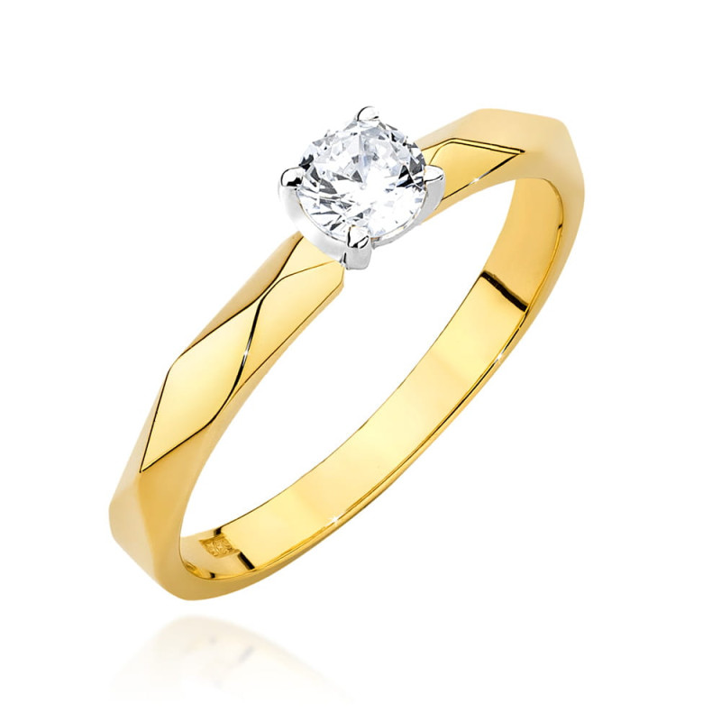 Pierścionek zaręczynowy typu Soliter z szyną taflowaną próba 585