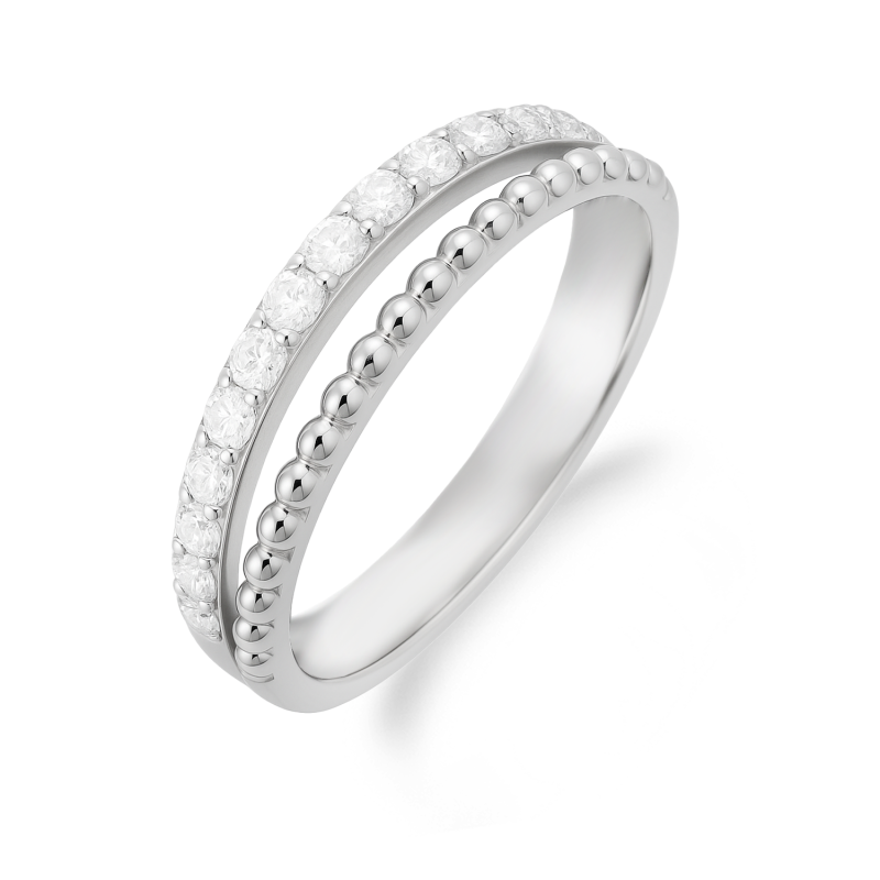 Pierścionek srebrny podwójny z białymi cyrkoniami