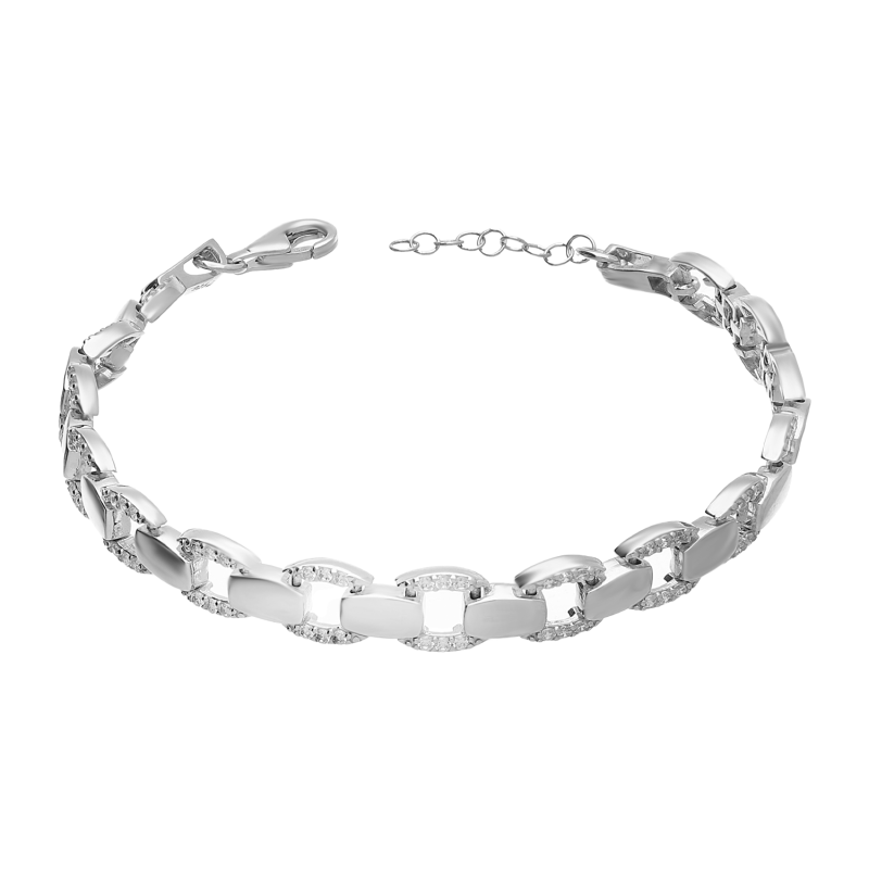 Bransoleta srebrna obłe prostokąty i łuki z cyrkoniami