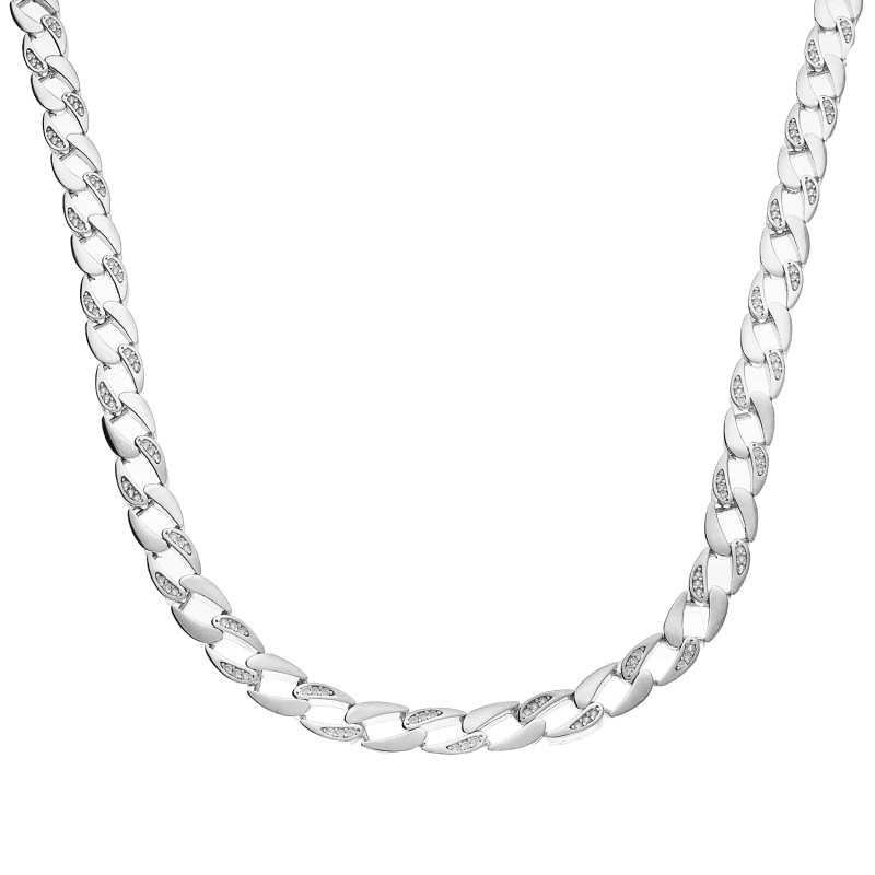 Naszyjnik srebrny pancer z białymi cyrkoniami