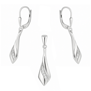 Komplet srebrny kolczyki i zawieszka grot z cyrkoniami