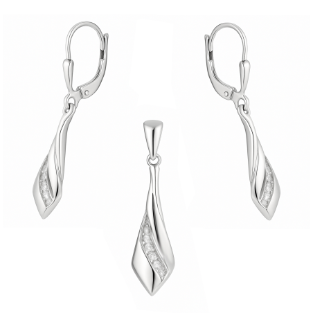 Komplet srebrny kolczyki i zawieszka grot z cyrkoniami
