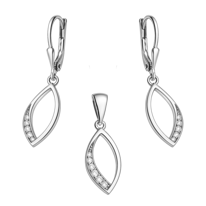 Komplet srebrny kolczyki i zawieszka łezka ramka z cyrkoniami