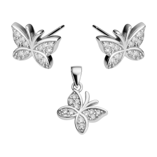 Komplet srebrny kolczyki i zawieszka motyl z cyrkoniami