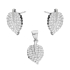 Komplet srebrny kolczyki i zawieszka liść z cyrkoniami