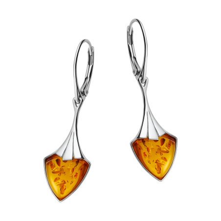Kolczyki srebrne stożek z bursztynem miodowym