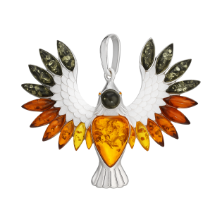 Srebrna Zawieszka Ptak z Bursztynem - JubilerSezam.pl