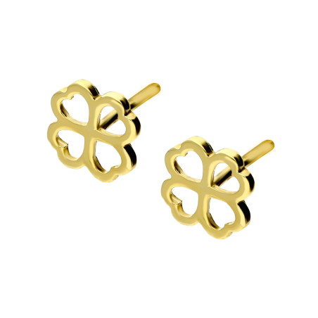 Kolczyki złote koniczyna z serc zapinane na sztyft próba 585