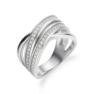 Pierścionek srebrny pasy z cyrkoniami i gładkie