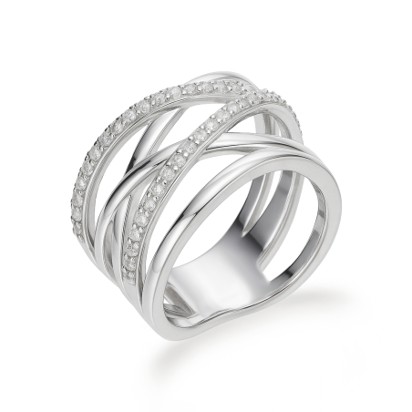 Pierścionek srebrny przeplatany z cyrkoniami