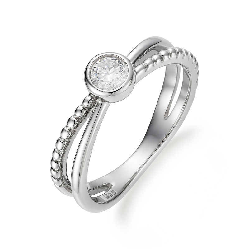 Pierścionek srebrny dzielony z białą cyrkonią