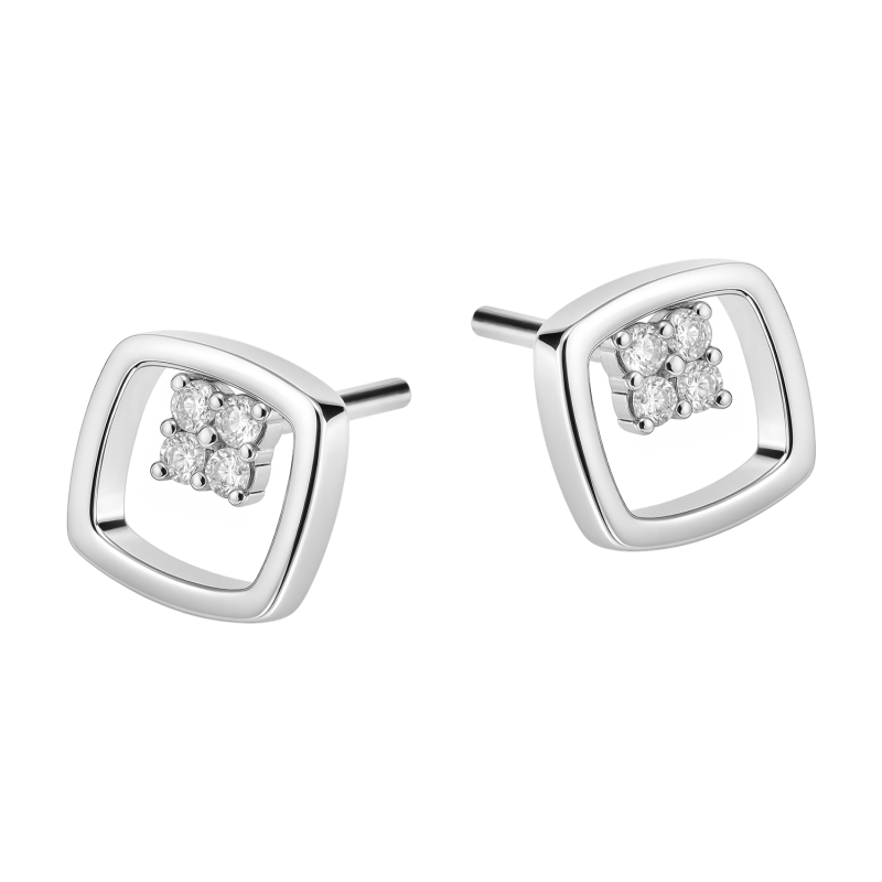 Kolczyki srebrne kwadrat z białymi cyrkoniami