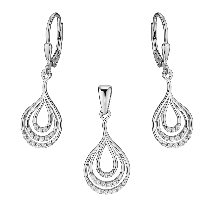 Komplet srebrny kolczyki i zawieszka ramka z cyrkoniami