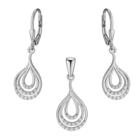 Komplet srebrny kolczyki i zawieszka ramka z cyrkoniami
