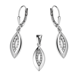Komplet srebrny kolczyki i zawieszka łezka z dziurką i cyrkoniami