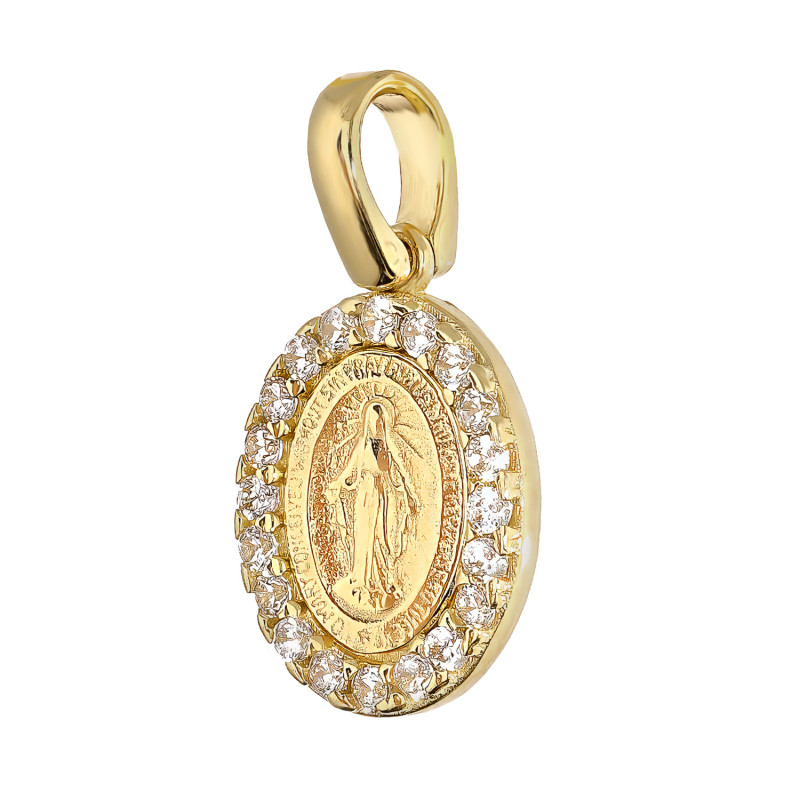 Medalik złoty Niepokalana w owalu z cyrkoniami próba 585