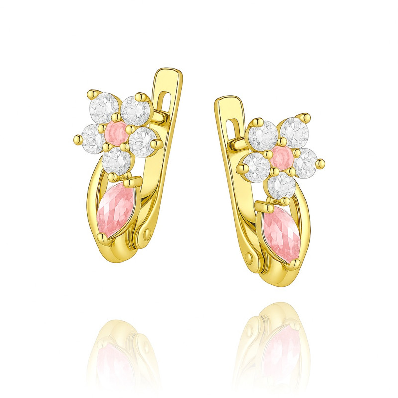 Złote Kolczyki Kwiatek z Cyrkoniami pr. 375 - JubilerSezam.pl