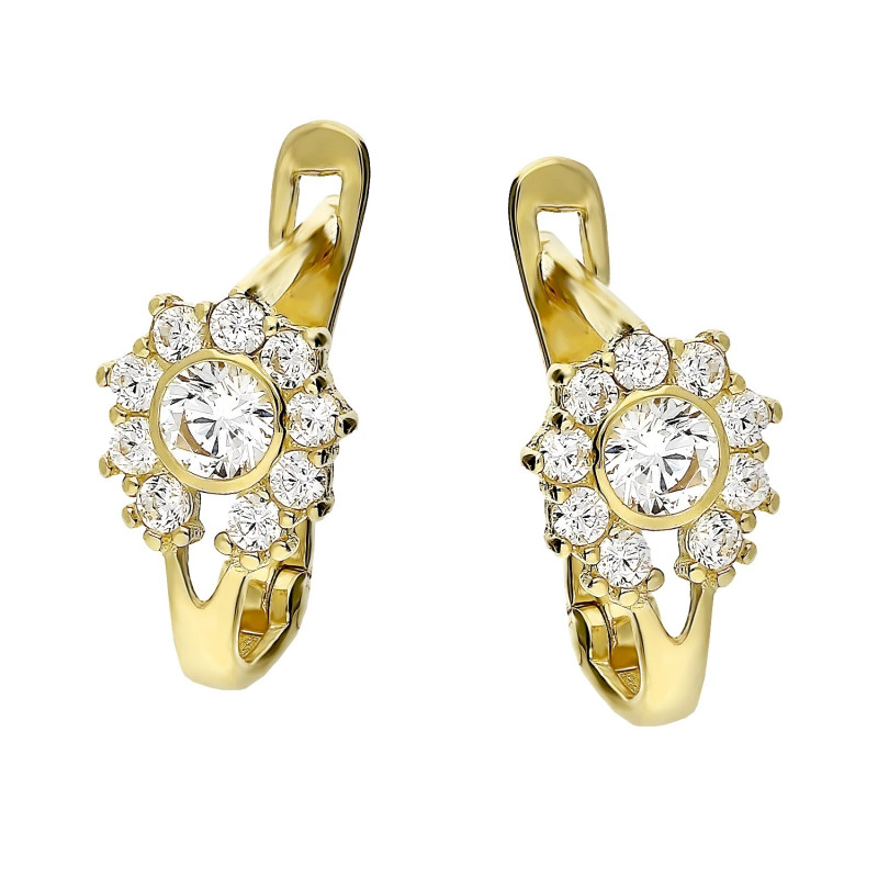 Kolczyki złote dla dziewczynki kwiatek z cyrkoniami próba 585