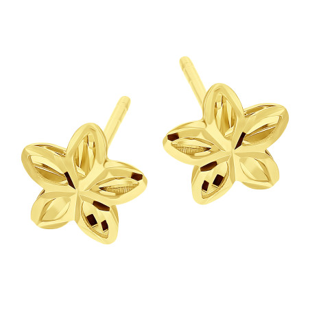 Kolczyki złote przestrzenne kwiatek z grawerem próba 375