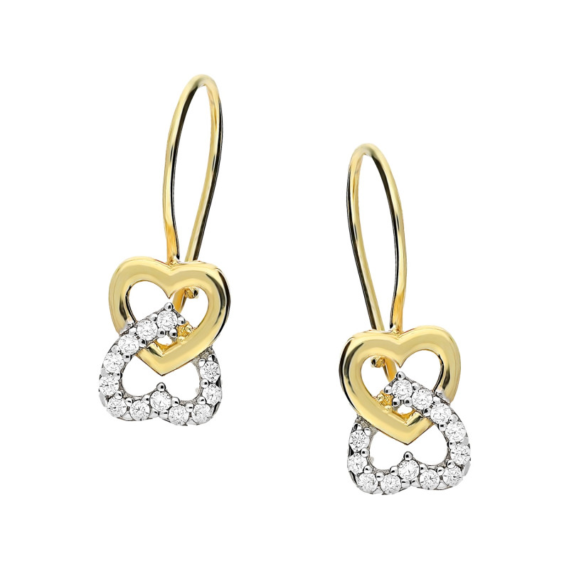 Kolczyki złote złoczone serce gładkie i z cyrkoniami próba 585