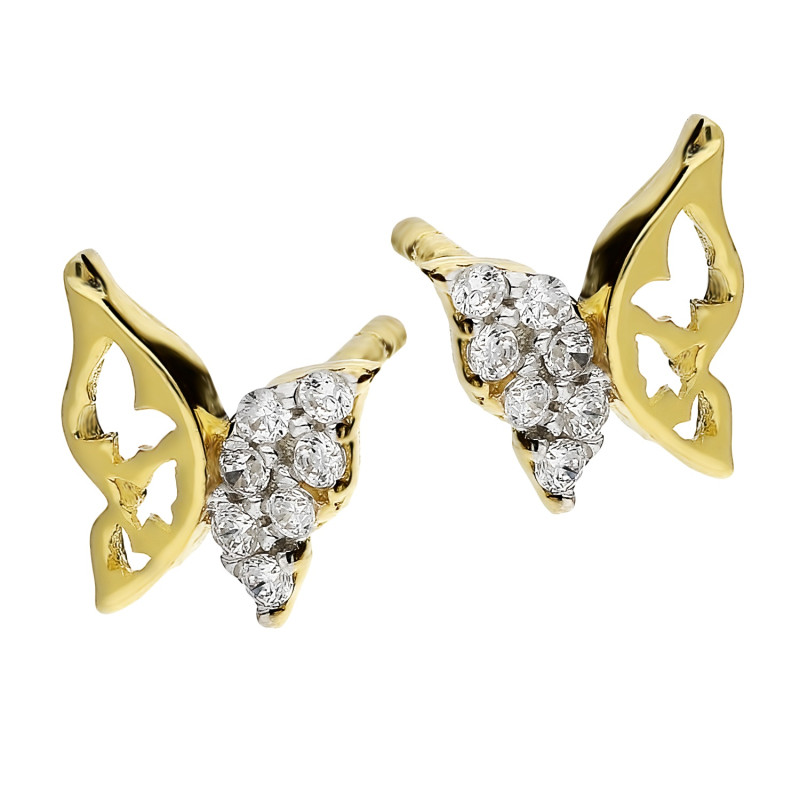 Kolczyki złote motyl ażurowy z cyrkoniami próba 585