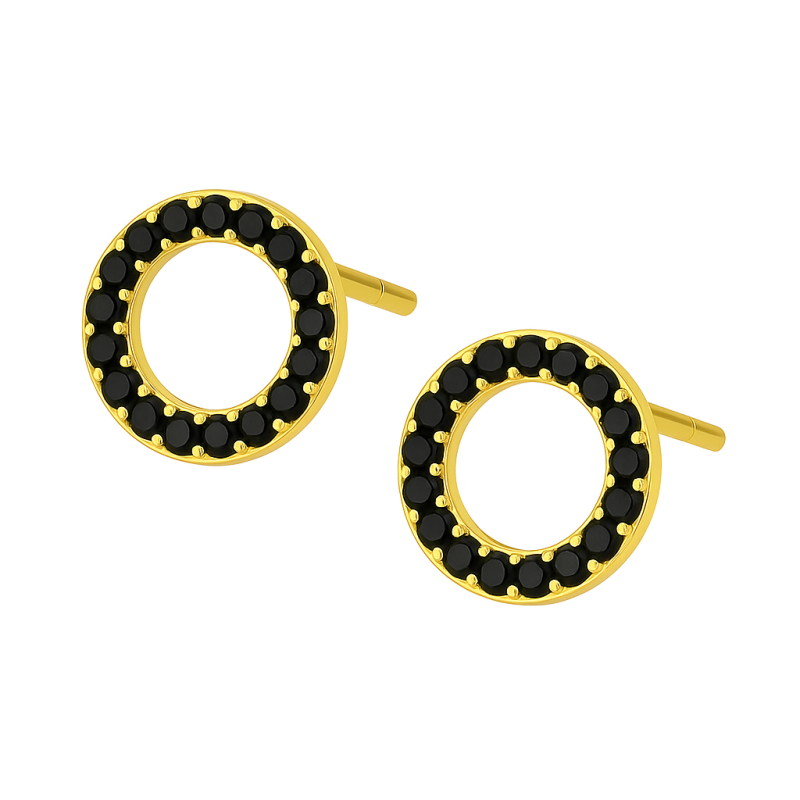 Kolczyki złote oponka z czarnymi cyrkoniami próba 375