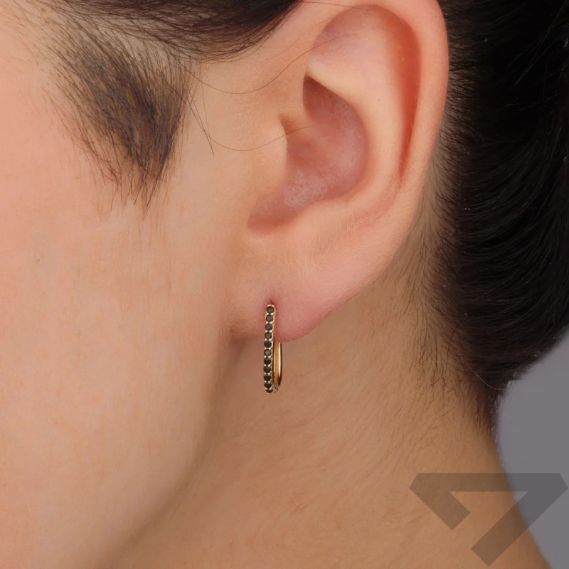 Kolczyki złote rząd czarnych cyrkonii próba 375