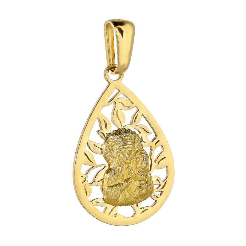 Medalik złoty Częstochowska w ażurowej kropli próba 585