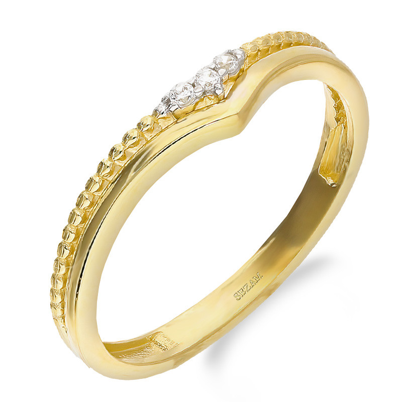 Pierścionek złoty szpic z kulkami i cyrkonią próba 375