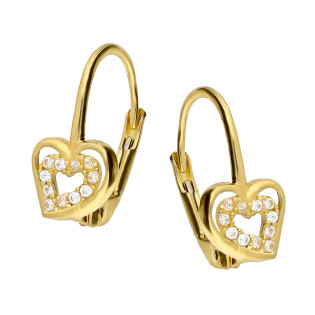 Kolczyki złote dla dziewczynki serce z cyrkoniami próba 585