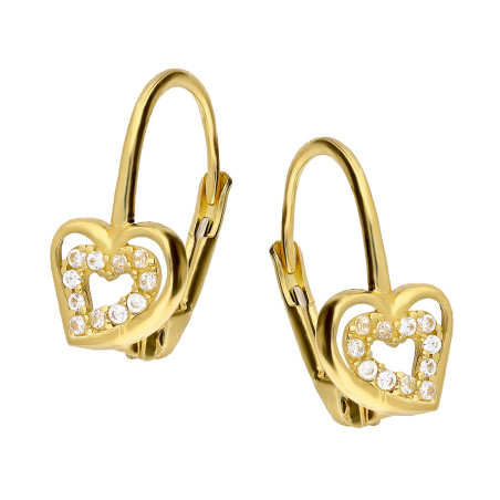 Kolczyki złote dla dziewczynki serce z cyrkoniami próba 585