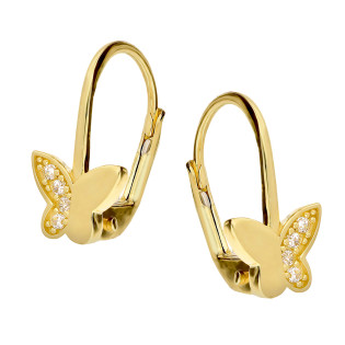 Kolczyki złote dla dziewczynki motyl z cyrkoniami próba 585