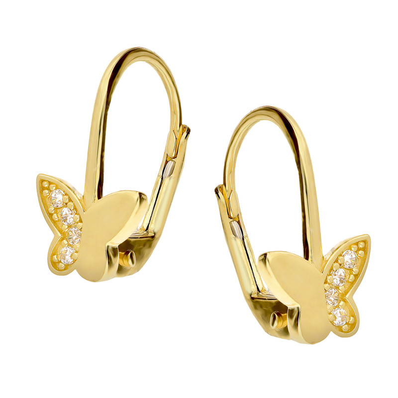 Kolczyki złote dla dziewczynki motyl z cyrkoniami próba 585