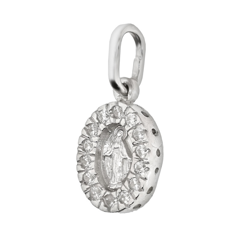Medalik srebrny Niepokalana z białymi cyrkoniami