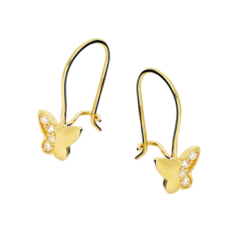 Kolczyki złote dla dziewczynki motylki z cyrkoniami na biglu próba 375