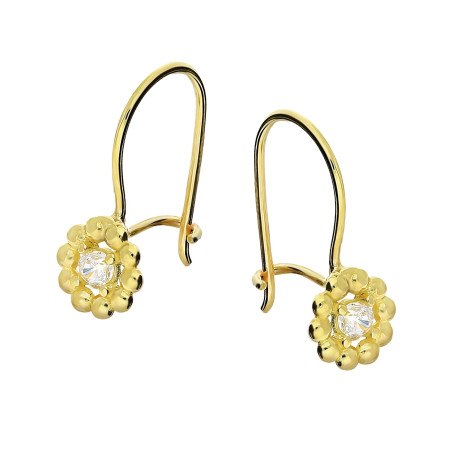 Kolczyki dla dziewczynki kwiatek z cyrkonią na biglu próba 585