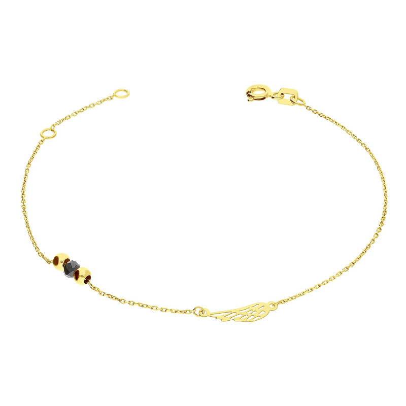 Bransoleta złota ażurowe skrzydło i czarna fasetowana kulka próba 375