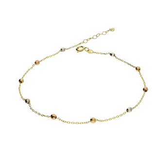 Bransoleta złota trzy kolory na nogę z grawerowanymi kulkami