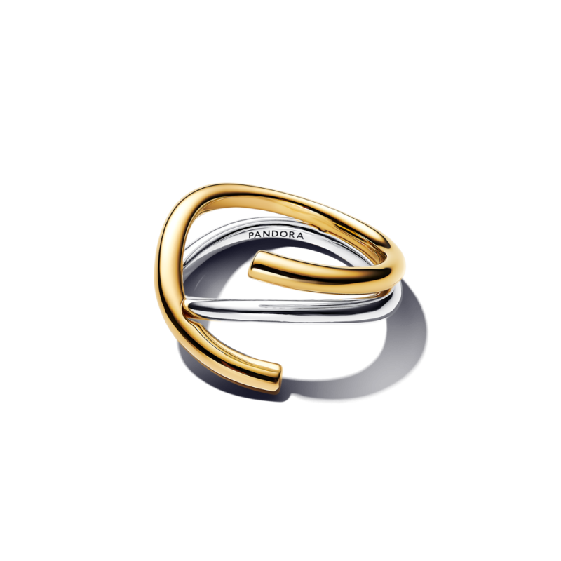 Dwutonowy podwójny pierścionek Pandora o organicznym kształcie 163889C00